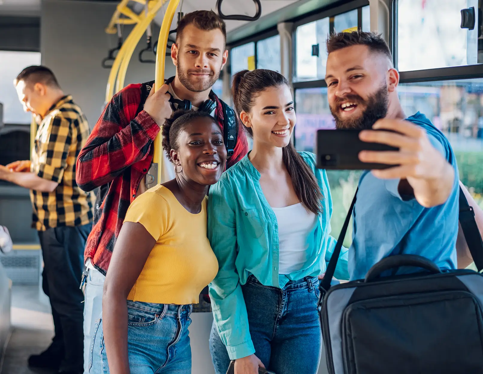 young adults on riding a city bus